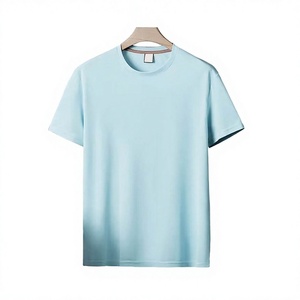 Men Light Blue Short Sleeve O-Neck Cotton T-<b>Shirt</b> Regular Fit Casual Solid Color Breathable Jersey Knit Plain Dyed T <b>Shirt</b> - Product Image 1