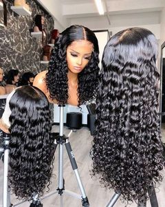 Perruque en cheveux humains brésiliens Remy à dentelle frontale transparente HD, <span class=keywords><strong>Afro</strong></span> Deep Wave, longue et lisse, noire, densité 250%, cheveux de bébé - Product Image 1