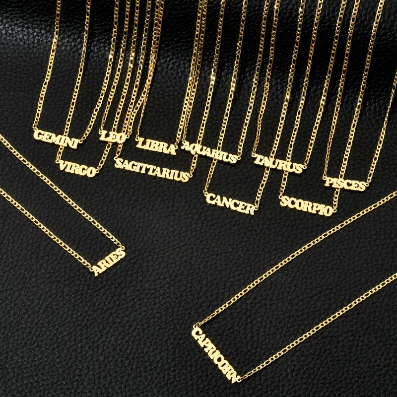 High Quality Gold Plated 12 Zodiac Letter Pendant Creative Stainless Steel Jewelry Women Men Non-Allergenic Chains Accessory