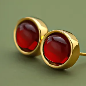 2024 fashionable luxy women's engagement earrings jewelry retro antique gold plated oval synthetic red agate stud earrings