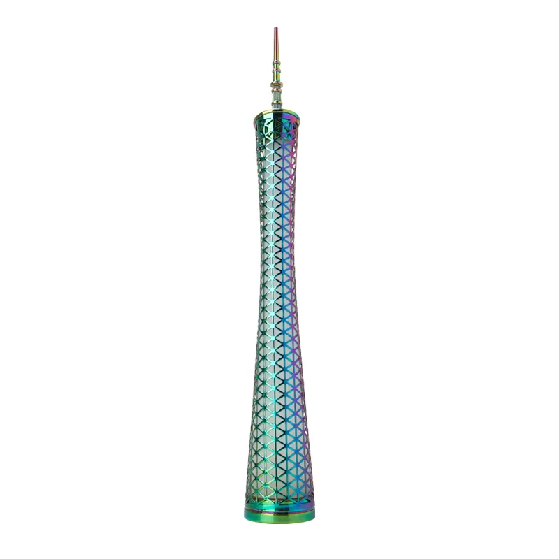 Diseño personalizado Regalos de metal 3D Recuerdo Torre Eiffel Torres gemelas Grabado láser Luz LED China Canton Tower Replicar