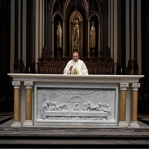 Iglesia al aire libre Jardín Parque Iglesia religiosa Decoración Piedra natural Mesa de altar tallada Estilo moderno Saint White Marble Church Altar - Product Image 1