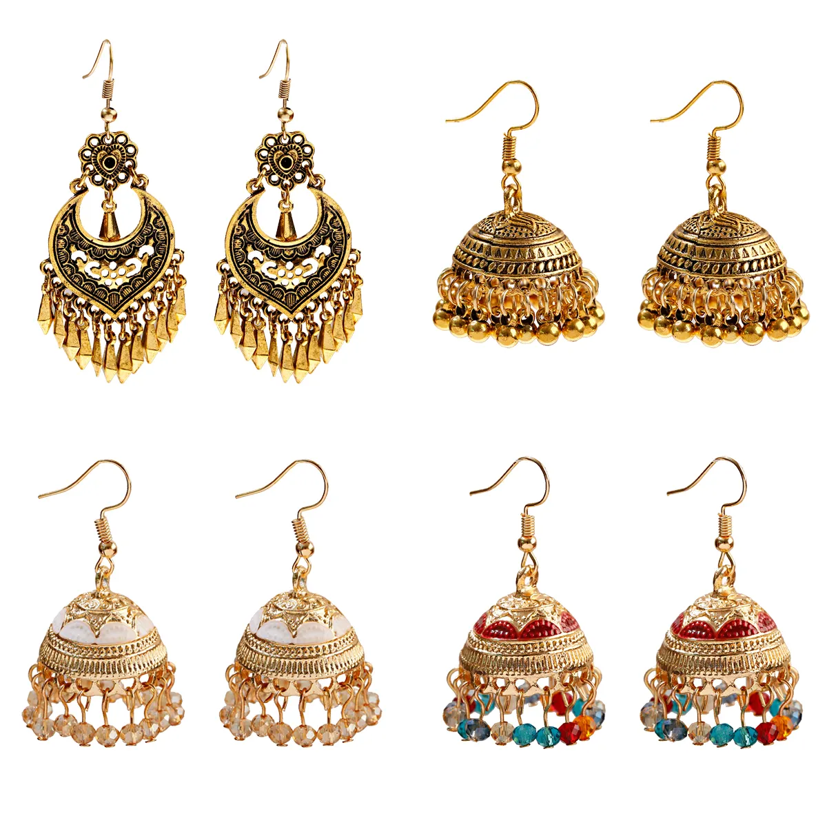 Douvei New Design Earrings Cubic Zirconia Jewelry Paved Gold Plated Crystal Round Bead Tassel Bell Dangle Earrings