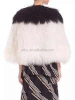 YR195 Accepter Custom Make Women O-Neck Fashion Real Mongolian Lamb Fur Jacket Contract Color Shearling Coat for Party