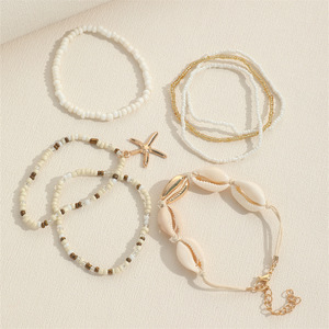 A <span class=keywords><strong>mano</strong></span> bohémien Set di 7 pezzi <span class=keywords><strong>oro</strong></span> stella marina conchiglia perline intrecciate bracciale per estate mare usura commercio estero - Product Image 3