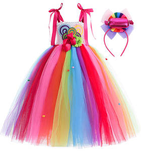 Robe tutu de bonbons <span class=keywords><strong>arc</strong></span>-en-ciel d'Halloween pour filles et enfants, costume de sucette avec nœud, robes de princesse à fleurs pour filles, tenues de fête d'anniversaire - Product Image 2