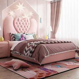 Juego de Dormitorio Dream Pink para Niñas, Cama Doble de Madera de Lujo con Cabecera en Forma de Corazón, Cama Tapizada para Hoteles, Villas, Apartamentos y Almacenes - Product Image 1