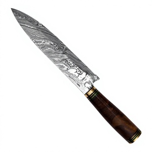 Couteau de chef ambidextre en acier Damas forgé à la main, manche en bois japonais, couteaux de cuisine - Product Image 1