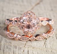 MAIHAO Conjunto de anillos de piedras preciosas rosas chapados en oro rosa de 18 quilates, conjunto nupcial para mujer, joyería para mujer, talla 6-10 (código estadounidense 6)