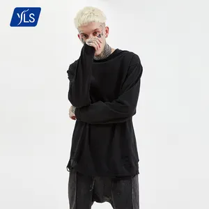 YLS 2021 Streetwear New Style Soild Color Custom Printed T Shirts Plus Size Longsleeve O Neck Unisex Plain Tshirt Tops