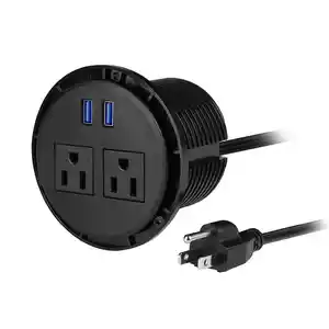 80mm US round Desk Power Grommet Outlets with USB Port Hidden Power Strip Socket tabletop Mount Multi Outlets Connections