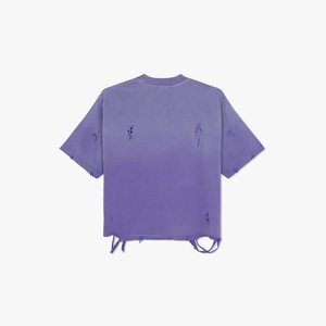 T-shirt court déchiré streetwear coupe ample et oversize, teint en pièce, vintage, 260 GSM, 100% coton lavé - Product Image 2