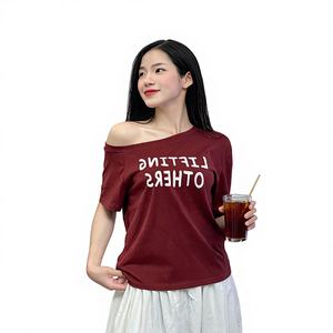 Camiseta Ecológica de Algodón 100% Color Rojo Ciruela, Superventas, de Un Solo Hombro, Manga Larga, Ajustada y Comprimida para Mujer - Product Image 1