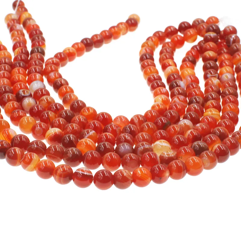 Wholesale Loose Bead Strand Round 10ミリメートルRed Agate White Line Stone Beads For Jewelry Making