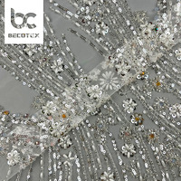 Tulle perlé blanc dentelle mariage luxe perles et paillettes broderie dentelle tissu pour femmes robe de soirée