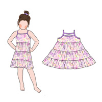 Pabrik Menerima MOQ Rendah Gaun Musim Panas Anak Perempuan Tali Bahu Tipis Bahan Twill Cetak Lucu Desain Ruffle Gaun Panjang