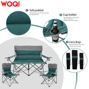 ชุดเก้าอี้พับพกพา Woqi สำหรับตั้งแคมป์ เก้าอี้สนามหญ้าแบบคู่และเดี่ยว สำหรับครอบครัว ผ้า Oxford สีเขียว โครงอะลูมิเนียม - Product Image 4