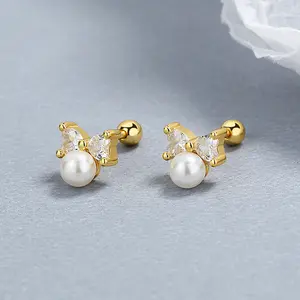 3mm 4mm5mmシェルパールスタッドピアス925スターリングシルバーレディーススウィートバタフライイヤリング