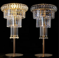 Décoration de mariage, centre de table doré et argenté avec porte-bougie lumineux, support à fleurs en métal et cristal, centre de table pour fête de mariage