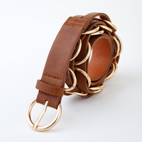 JULUN Gürtel für Damen Retro Kaffeebraun Einfarbig Handgewebter Gürtel mit Goldring-Dekor Verstellbarer Damengürtel Ceinture Femme