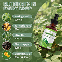Extrait liquide de feuilles de Moringa OEM en gouttes avec curcuma, feuille d'olivier, poivre noir, vitamines C et E 60ml