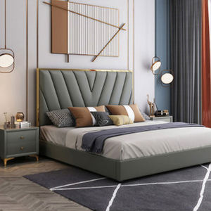 Juego de Cama Doble King Size con Marco de Madera Dorada Clásica, Diseño Moderno de Lujo para Villa, Muebles de Madera para Dormitorio Completo - Product Image 3