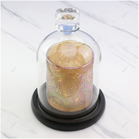 Cloche en verre borosilicate transparente pour terrarium, présentoir à bougies, cloche en verre ronde avec base en bois, vente en gros