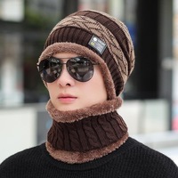 Ensemble bonnet et écharpe en laine tricotée pour homme, chaud et épais, idéal pour l'hiver et le ski