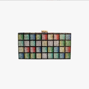 Goostar Satin Colorful Beaded Evening Clutch <b>Bag</b> Striped Pattern Metallic Frame <b>Gold</b> Clasp Party Handbag 1L Chain Strap - Product Image 1