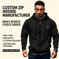Sweat à capuche zippé en polyester pour homme, multi-poches, avec badge brodé, style sport-casual, pour l'automne