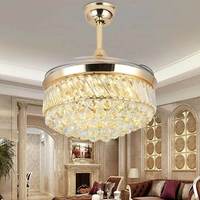 Or décoratif moderne 220v avec télécommande Led pales cachées ventilateur de plafond en cristal avec Kit d'éclairage