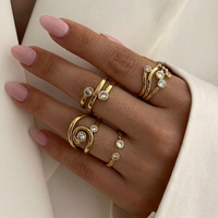 Ensemble de bagues RINHOO en acier inoxydable, minimalistes, géométriques, en zircon, empilables, bijoux tendance pour femmes, cadeau