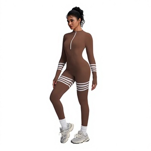 Combinaison pour femme à taille haute, manches longues, couleur unie, col en V, longueur intégrale, respirante, extensible, coupe moderne, tenue de sport - Product Image 4