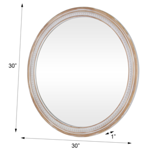 Miroir mural rond en bois massif de style farmhouse, 30 pouces, rustique, bohème, décoratif, shabby chic, pour salle de bain, salon - Product Image 6