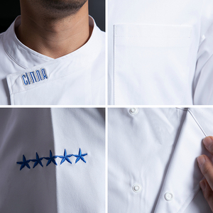 유럽 레스토랑 웨이터 유니폼 태국 스타일 요리 요리사 코트 매듭 단추 주방 주문 요리사 코트 재킷 남성 회색 긴 소매 - Product Image 2