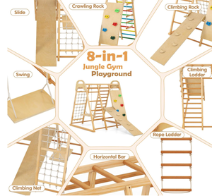 Aire de jeux intérieure Montessori 8 en 1 pour enfants, ensemble de jeu d'escalade pour les tout-petits avec toboggan balançoire filet barres de singe échelle de corde - Product Image 3