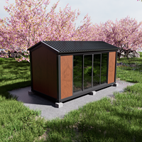 Casa Contenedor de Diseño Industrial Transpirable con Textura de Madera Premium, Estructura de Techo Inclinado para Turismo Ecológico, Oficina o Villa