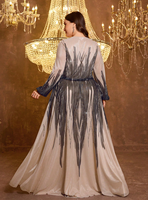 Robe de soirée élégante pour femmes grandes tailles, col en V, manches longues, ajustée, avec taille en maille scintillante, pour dîners et mariages