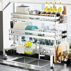 Moderno <span class=keywords><strong>Escurridor</strong></span> <span class=keywords><strong>de</strong></span> <span class=keywords><strong>Platos</strong></span> y Tazones <span class=keywords><strong>de</strong></span> Acero Inoxidable <span class=keywords><strong>de</strong></span> Doble Nivel y 2 Capas, Estante <span class=keywords><strong>de</strong></span> Almacenamiento para Encimera <span class=keywords><strong>de</strong></span> Cocina - Product Image 1