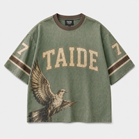 T-shirt Oversize TaiDe Certifié GRS en Coton 280 GSM Délavé à l'Acide avec Imprimé Aigle Universitaire, Étiquette Personnalisée, Coupe Boxy, Streetwear Homme