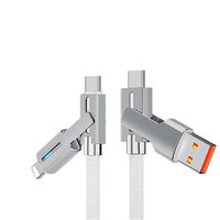 Kabel Data 4-in-1 Tipe-C Pengisian Cepat 100W Grosir Pabrik, Jalinan Nilon, Lampu LED, Konduktor Tembaga Murni untuk Ponsel