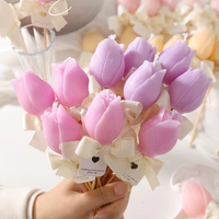 Bougie parfumée multicolore en forme de tulipe avec décoration en nœud en bois, en cire de soja, sans fumée, cadeau de festival, ornement