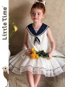 <span class=keywords><strong>Robe</strong></span> de princesse <span class=keywords><strong>chic</strong></span> <span class=keywords><strong>pour</strong></span> filles Littletime, style preppy, col marin, imprimé, sans manches, jupe en tulle, été - Product Image 4