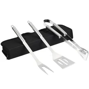 China Fábrica Barato Promoção Grill Kits De Ferramentas Churrasco 3 Peças Acessórios Para Churrasco Conjunto com Pano Saco De Transporte