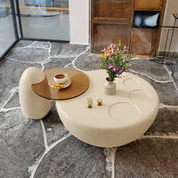 Ensemble de tables basses modernes minimalistes durables avec plateau en verre trempé, écologiques, faciles à assembler, style crème, meubles