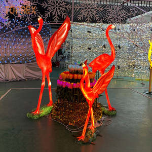 Toprex Décor Thème Parc Décoration Durable En Plein Air Animal Résine Artisanat Sculptures Grand Métal Rouge Flamants Statues - Product Image 2