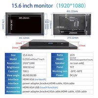 Layar Sentuh Kapasitif PCAP 15,6 Inci 1920x1080 Monitor LED TFT Industri Bingkai Terbuka VGA USB HDMI