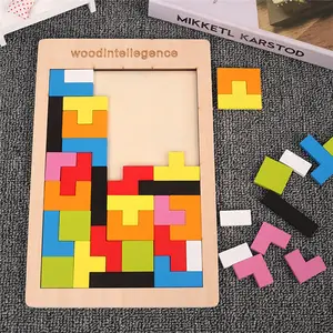 Vorschule Phantasie Intellektuelle Holz Tangram Math Toy 3D Puzzles aus Holz