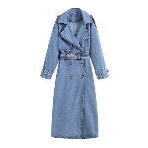 Chaqueta Cortavientos Vaquera de <span class=keywords><strong>Mujer</strong></span> 2026 Nueva Retro de Manga Larga con Solapa y Doble Botonadura con Cinturón de Largo Medio - Product Image 3
