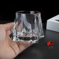 Verre à whisky carré 220 ml sans plomb réutilisable soufflé à la main, gobelet de luxe à facettes transparent pour whisky, vin et spiritueux